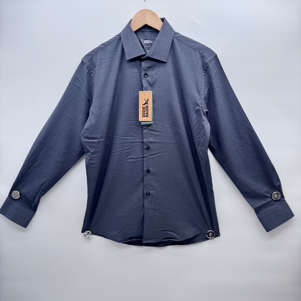 Eddie Bauer Performance Shirt Mens M Grey Slim Fit Long Sleeve